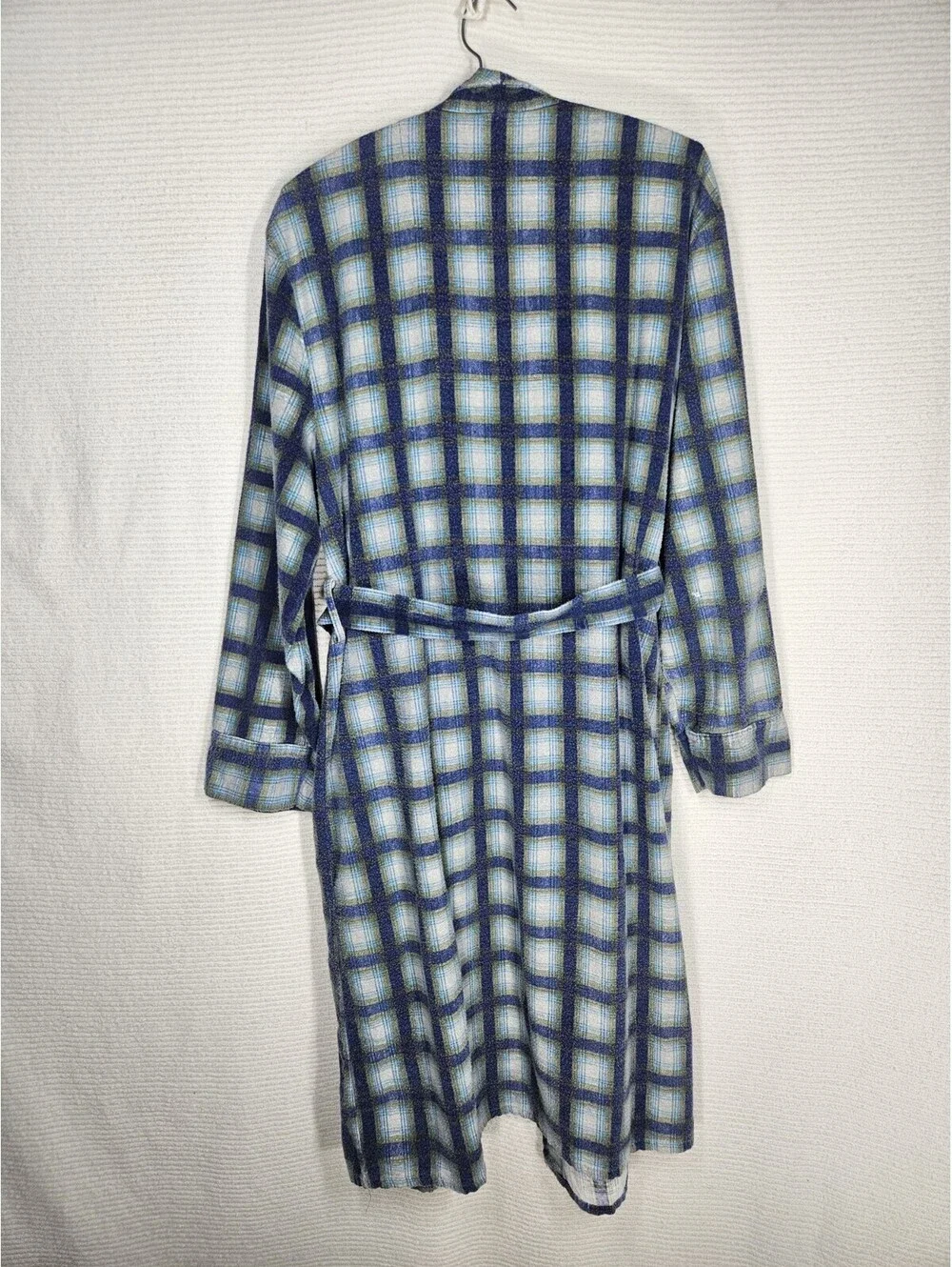 Vintage 1960s Men's Robe wSash XL Windowpane Plaid Flannel 100% Cotton Retro